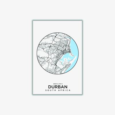 Wolf & Badger Blue Map Of Durban A4 210 X 297Mm Stanley Print House