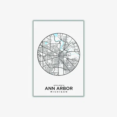 Wolf & Badger Blue Map Of Ann Arbor A2 420 X 594Mm Stanley Print House
