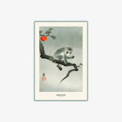 Wolf & Badger Neutrals Ohara Koson - Monkey In Cockatoo A2 420 X 594Mm Stanley Print House