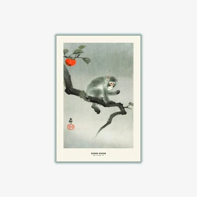 Wolf & Badger Neutrals Ohara Koson - Monkey In Cockatoo A3 297 X 420Mm Stanley Print House