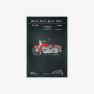 Wolf & Badger Red Harley Davidson Motorcycle Patent A4 210 X 297Mm Stanley Print House