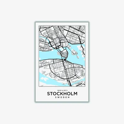 Wolf & Badger Blue Map Of Stockhold Sweden A3 297 X 420Mm Stanley Print House