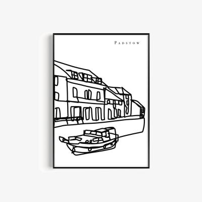 Wolf & Badger Black / White Padstow Art Print - A3 | A3 | 297 X 420Mm | Natalie Cass Art