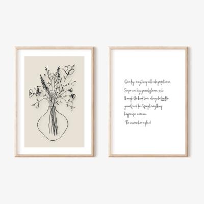 Wolf & Badger Black / Neutrals / White Wild Flowers Ink Drawing With Nude Background And Handwritten The Universe Has A Plan - Print Pair A3 297 X 420Mm Emily M Art & Design