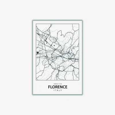Wolf & Badger Black Map Of Florence Italy A3 297 X 420Mm Stanley Print House