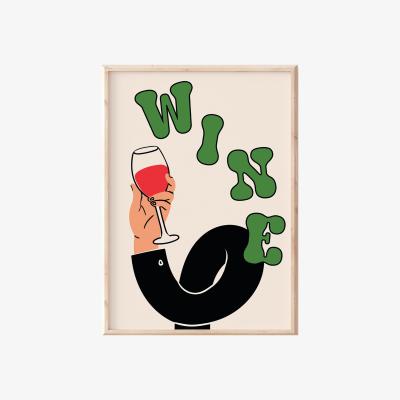 Wolf & Badger Green / Neutrals A3 Graphic Wine Print Sofe Store