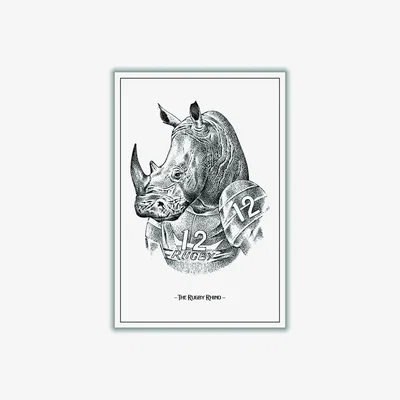 Wolf & Badger Grey The Rugby Rhino A3 297 X 420Mm Stanley Print House