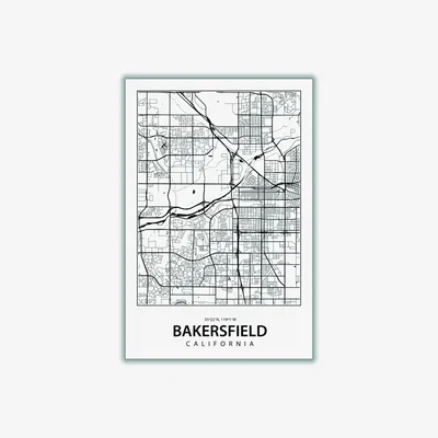 Wolf & Badger Black Map Of Bakersfield Large Stanley Print House