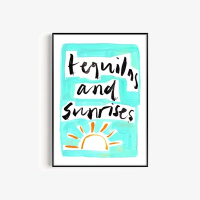 Wolf & Badger Blue Tequilas & Sunrises Hand Painted Art Print - A2 | Natalie Cass Art