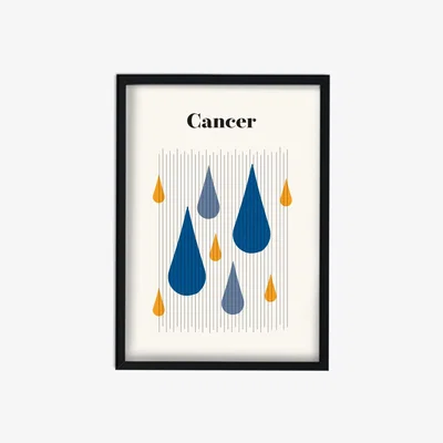 Wolf & Badger Blue / Yellow / Orange Cancer Zodiac Star Sign A3 Print Fanclub