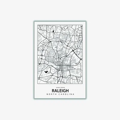 Wolf & Badger Black Map Of Raleigh Xxs Stanley Print House