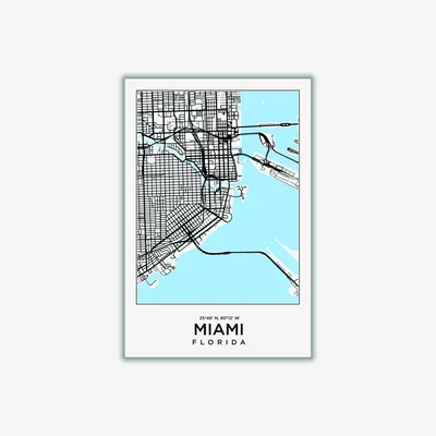 Wolf & Badger Blue Map Of Miami Florida A2 420 X 594Mm Stanley Print House