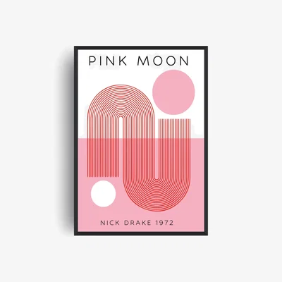 Wolf & Badger Neutrals Pink Moon Music Retro Giclée Art Print A2 | A2 | 420 X 594Mm | Fanclub