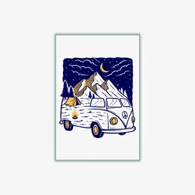 Wolf & Badger Yellow / Orange Camping Is Fun A4 210 X 297Mm Stanley Print House