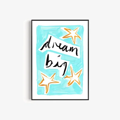 Wolf & Badger Blue Dream Big Hand Painted Art Print - A3 | Natalie Cass Art