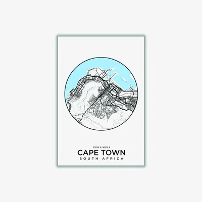 Wolf & Badger Blue Map Of Cape Town A3 297 X 420Mm Stanley Print House