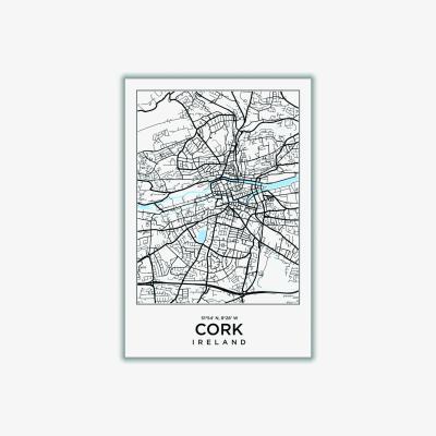 Wolf & Badger Black Map Of Cork Ireland Extra Large Stanley Print House