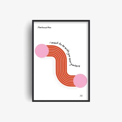 Wolf & Badger Pink / Purple / Red I Want To Be With You Everywhere Fleetwood Mac 1980'S Music Song Lyric Giclée Art Print A3 | A3 | 297 X 420Mm | Fanclub