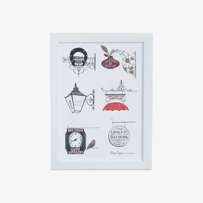 Wolf & Badger Black / Gold / Red London Shop Signs Risograph Print Rosa & Clara Designs