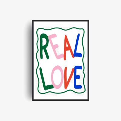 Wolf & Badger Real Love Retro Colourful Playful Song Lyric Music Christmas Giclée Art Print A2 | A2 | 420 X 594Mm | Fanclub
