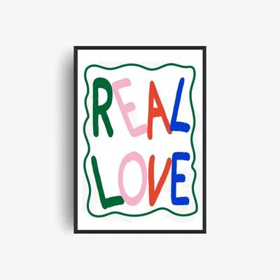 Wolf & Badger Real Love Retro Colourful Playful Song Lyric Music Christmas Giclée Art Print A2 | A2 | 420 X 594Mm | Fanclub