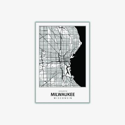 Wolf & Badger Black Map Of Milwaukee Large Stanley Print House