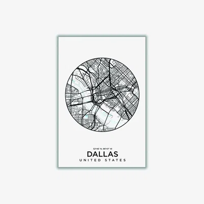 Wolf & Badger Black Map Of Dallas A3 297 X 420Mm Stanley Print House