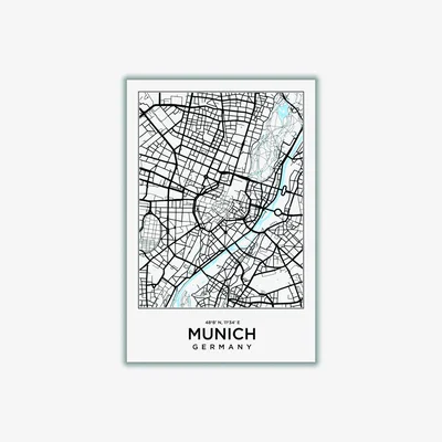 Wolf & Badger Black Map Of Munich Germany Extra Small Stanley Print House