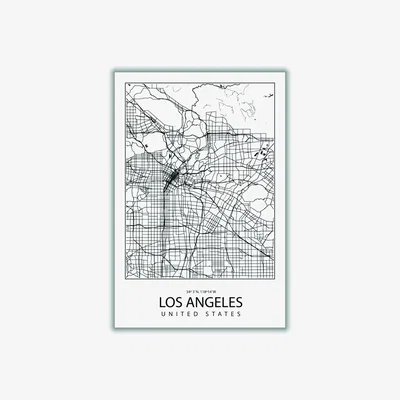 Wolf & Badger Black Map Of Los Angeles United States A1 594 X 841Mm Stanley Print House
