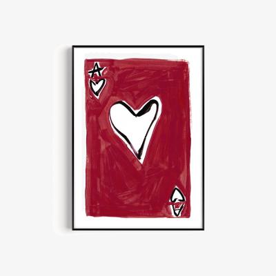 Wolf & Badger Red Ace Of Hearts Hand Painted Art Print - A2 | Natalie Cass Art