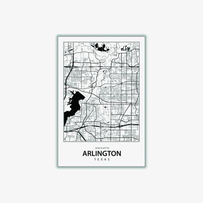 Wolf & Badger Black Map Of Arlington A4 210 X 297Mm Stanley Print House