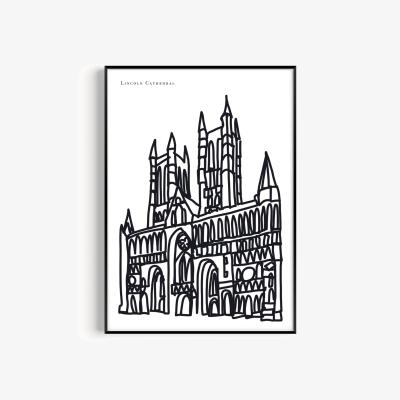 Wolf & Badger Black / White Lincoln Cathedral Art Print - A2 | A2 | 420 X 594Mm | Natalie Cass Art