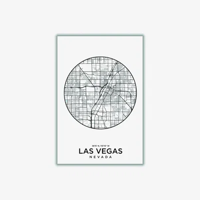Wolf & Badger Black Map Of Las Vegas A4 210 X 297Mm Stanley Print House