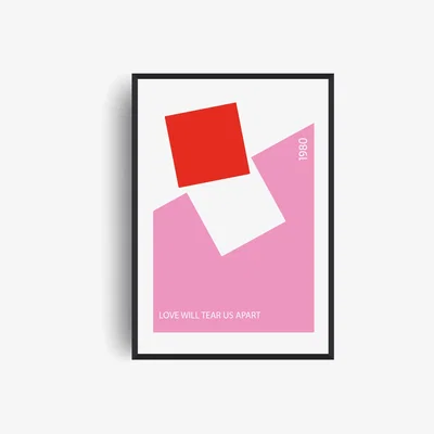Wolf & Badger Red / Pink / Purple Love Will Tear Us Apart Song Lyric Giclée Art Print Pink And Red A2 A2 420 X 594Mm Fanclub