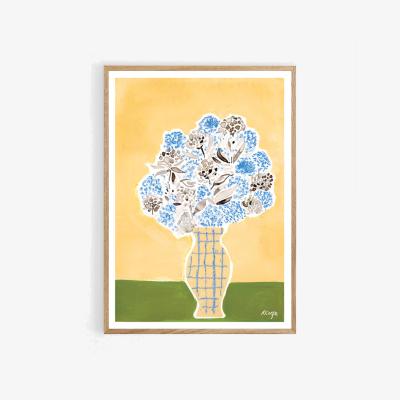 Wolf & Badger Green / Blue / Yellow A3 - Hydrangea Vase Print | Rosanna Corfe