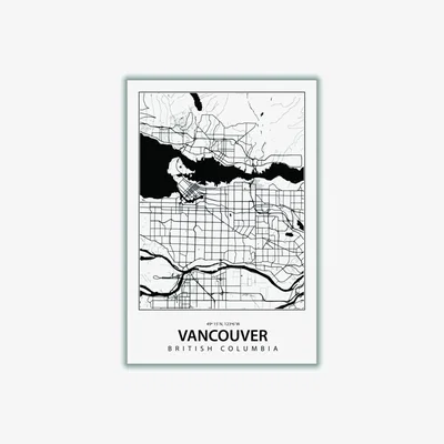 Wolf & Badger Black Map Of Vancouver Canada A3 297 X 420Mm Stanley Print House
