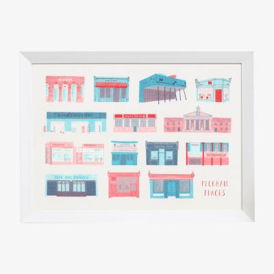 Wolf & Badger Blue / Red Peckham Places Risograph Print Rosa & Clara Designs