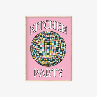 Wolf & Badger Pink / Purple A3 Pink Kitchen Party Disco Ball Print Sofe Store