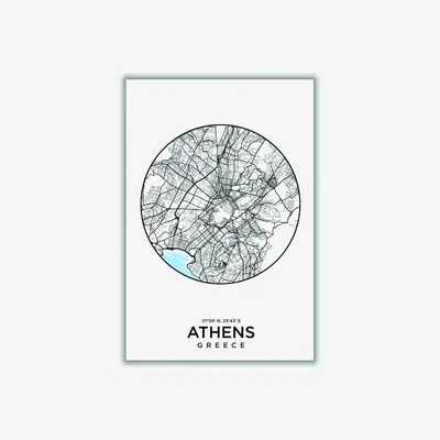 Wolf & Badger Blue Map Of Athens A2 420 X 594Mm Stanley Print House