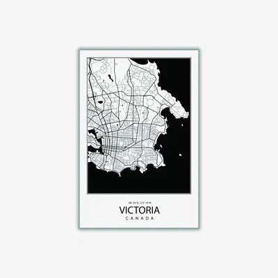 Wolf & Badger Black Map Of Victoria Canada A1 594 X 841Mm Stanley Print House