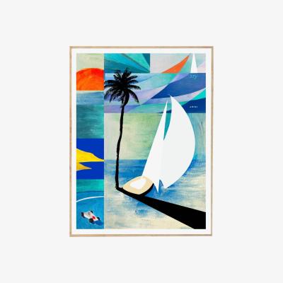 Wolf & Badger French Riviera Sunrise, Sailboats And Palm Trees Art Print Awol