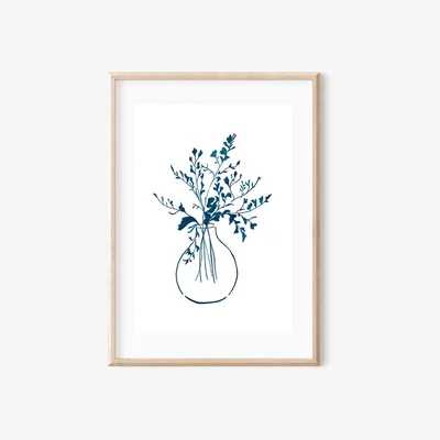 Wolf & Badger Blue / White Whimsical Greenery Indigo Ink Drawing Print A3 297 X 420Mm Emily M Art & Design