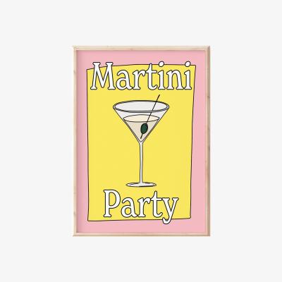 Wolf & Badger Yellow / Orange / Pink A3 Martini Party Print Sofe Store