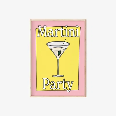 Wolf & Badger Yellow / Orange / Pink A3 Martini Party Print Sofe Store