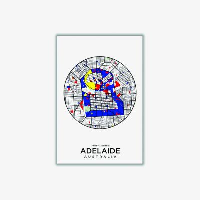 Wolf & Badger Blue Map Of Adelaide Australia A2 420 X 594Mm Stanley Print House
