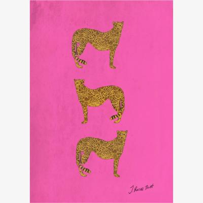Wolf & Badger Pink / Purple "Three Cheetah" Signed Print Jessica Russell Flint