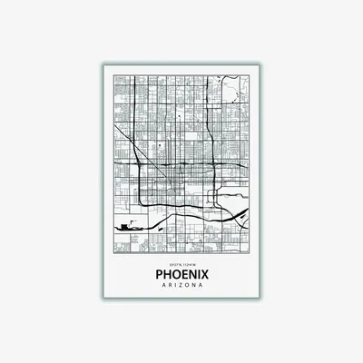 Wolf & Badger Black Map Of Phoenix A4 210 X 297Mm Stanley Print House