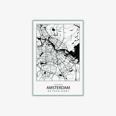 Wolf & Badger Black Map Of Amsterdam Netherlands Extra Large Stanley Print House
