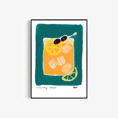 Wolf & Badger Blue Whisky Sour Hand Painted Art Print - A2 | Natalie Cass Art