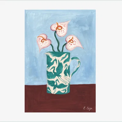 Wolf & Badger Green / Blue A4 - Herons On Jug 02 Print, Blue, Green One Size Rosanna Corfe